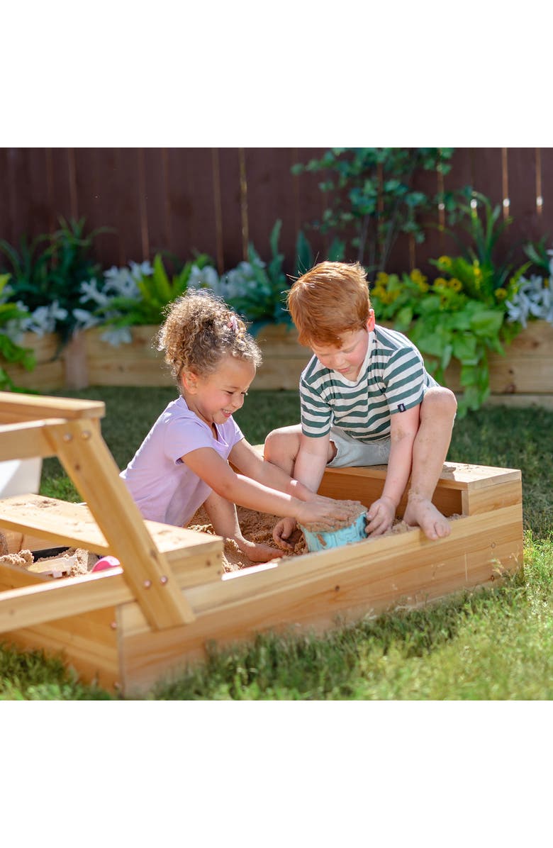 Teamson Kids Sorrento Wooden Sandbox & Umbrella Set, Alternate, color, Natural Wood