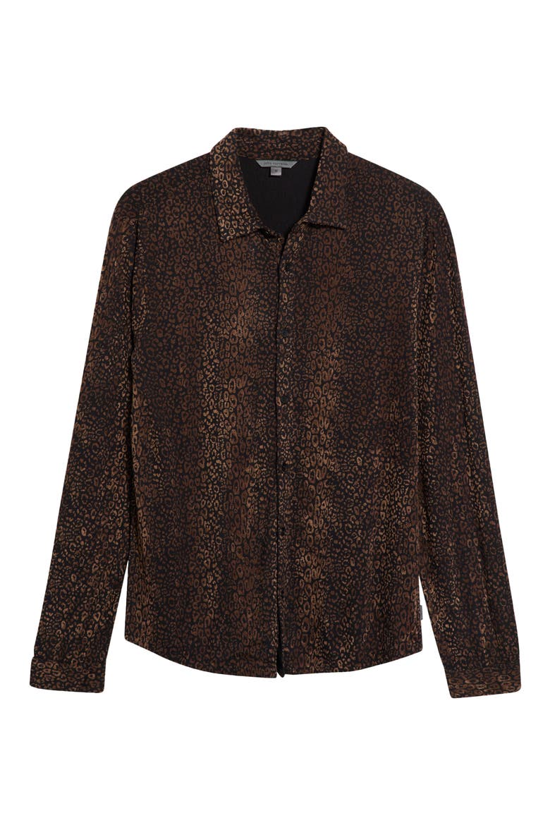 Finchley Leopard Flock Button-Up Shirt, Alternate, color, WOOD BROWN