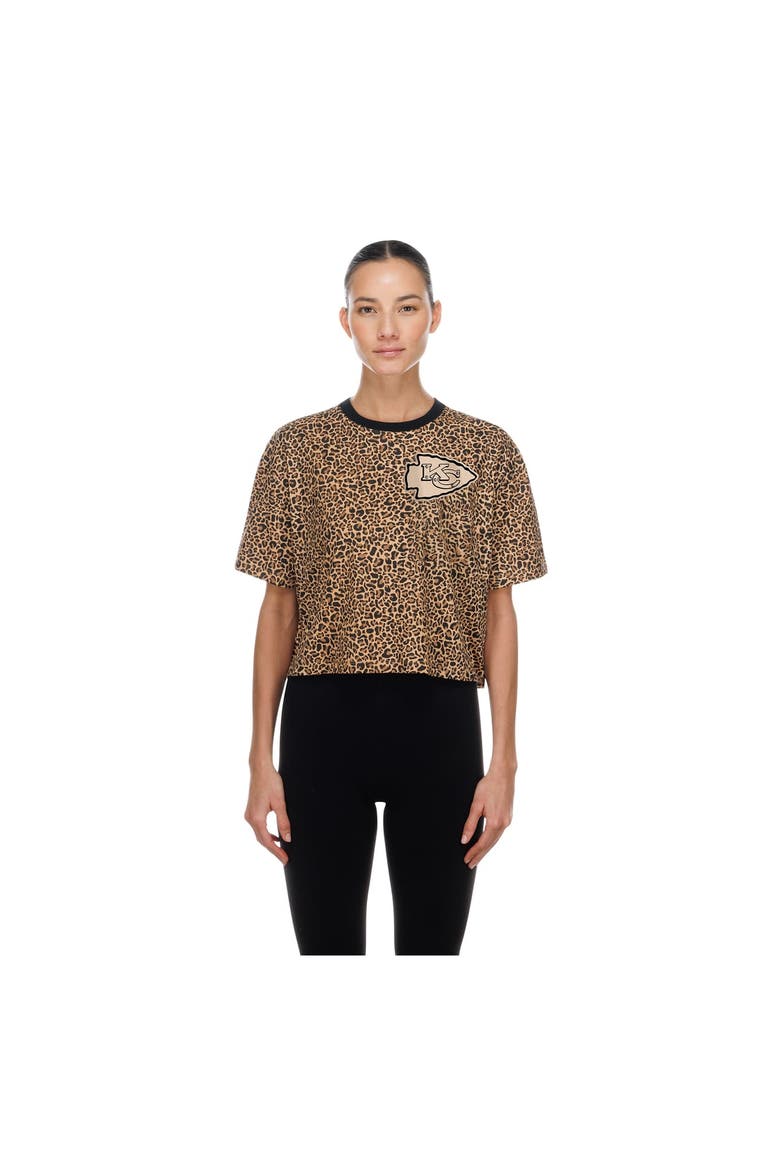 Women's New Era  Brown Kansas City Chiefs Mom & Me Leopard Boxy Cropped T-Shirt, Main, color, Brown