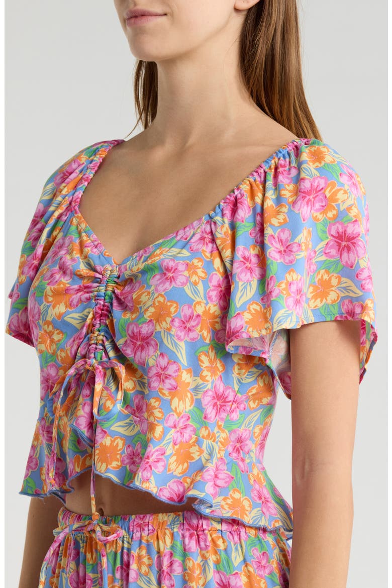 Malibu Cove Short Sleeve Peplum Crop Top, Alternate, color, BLUE
