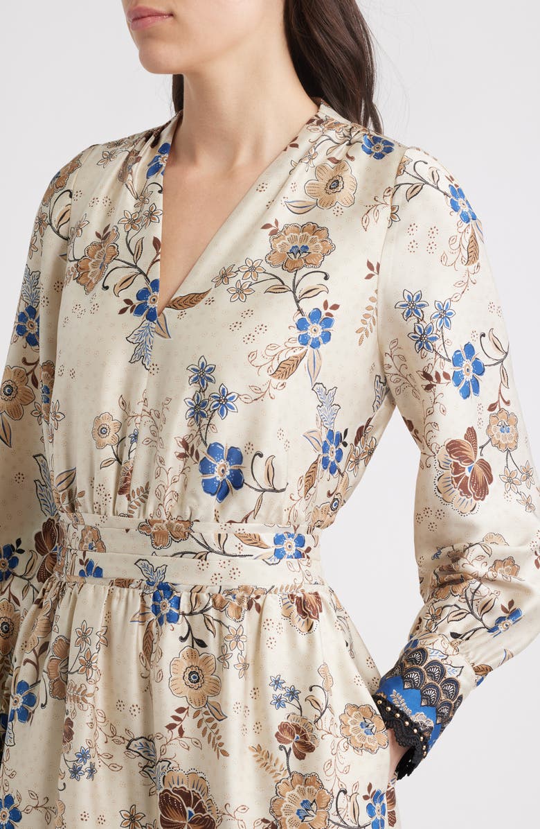 Anne Klein Floral Print Long Sleeve Minidress, Alternate, color, Ivory Shell Multi