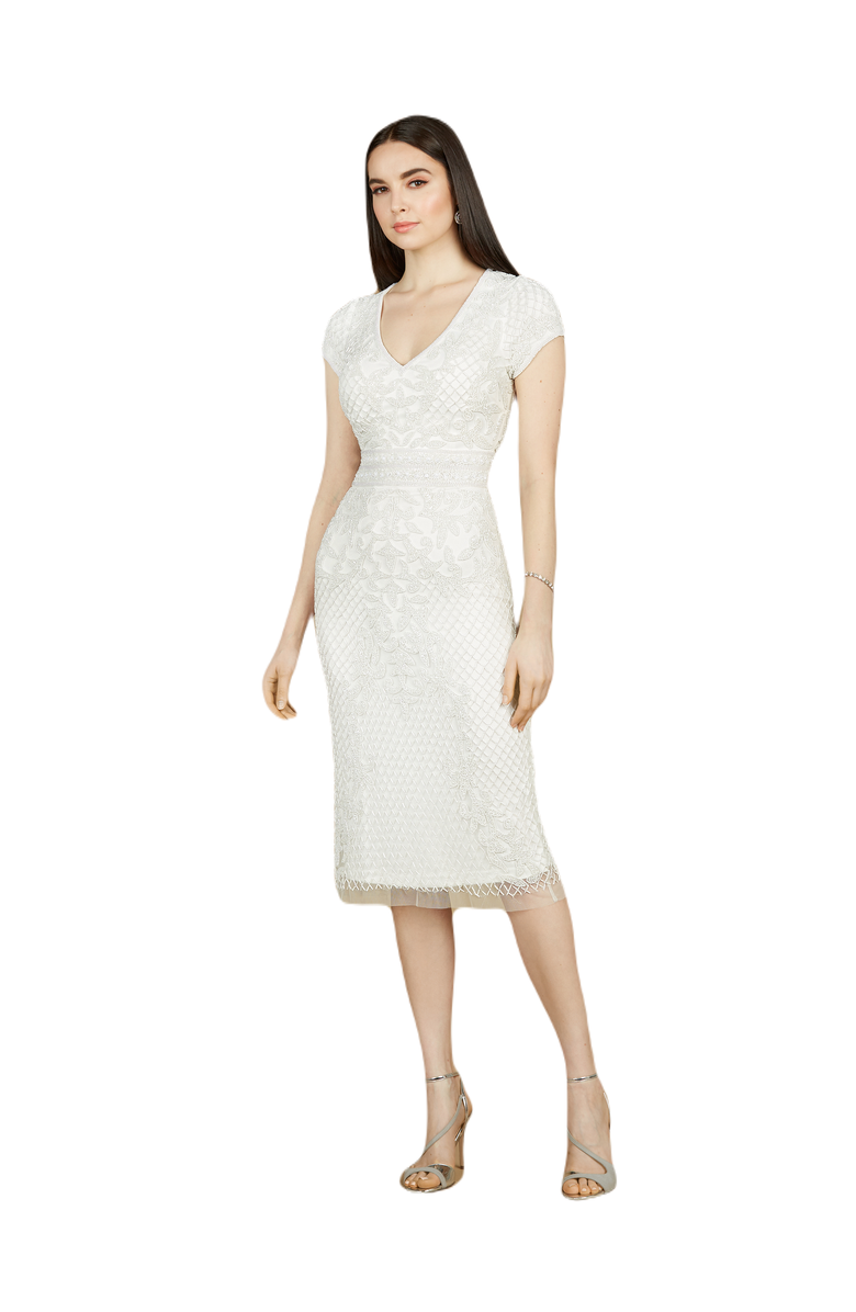 LARA New York Cap Sleeve Midi Bridal Gown, Main, color, Ivory