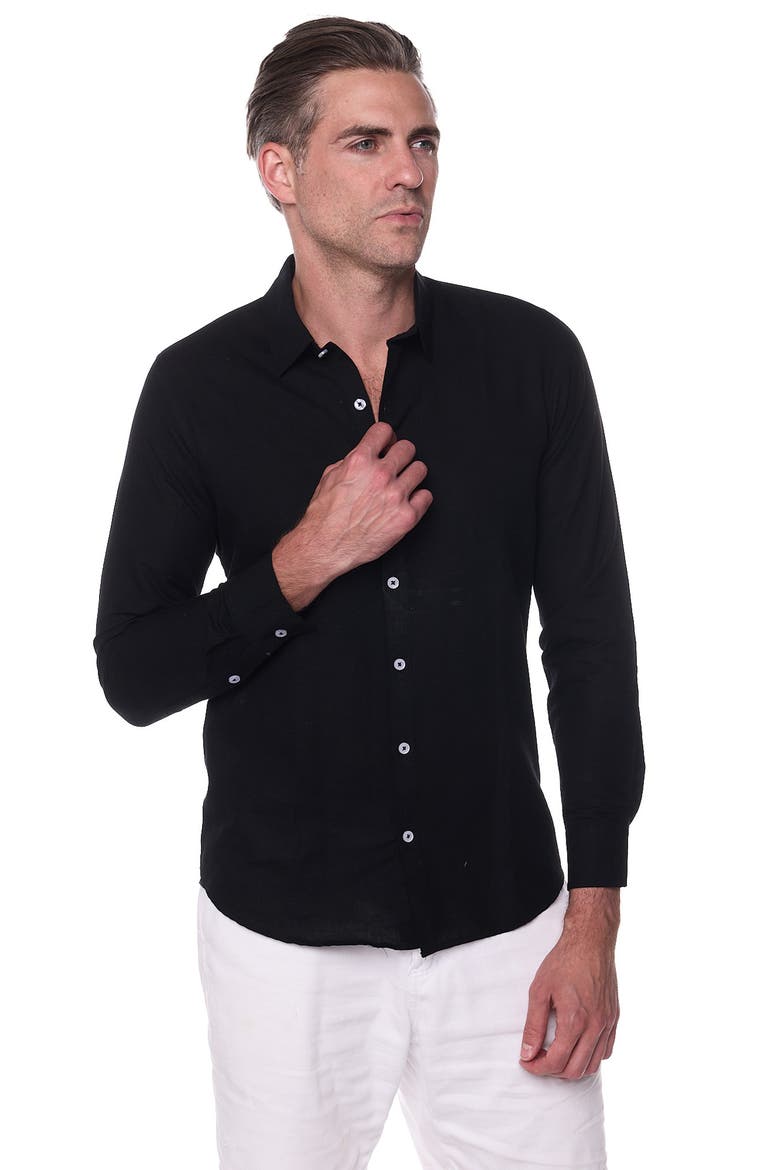Linen Sport Shirt, Alternate, color, BLACK