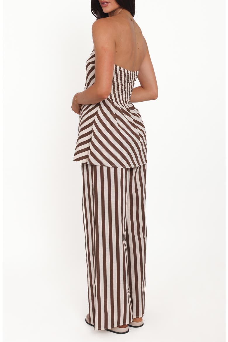 Kim Stripe Cotton Strapless Top & Pants Set, Alternate, color, BROWN STRIPE