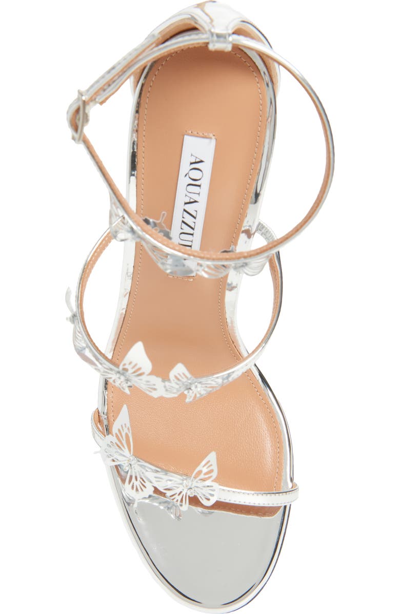 Aquazzura Papillon Ankle Strap Sandal, Alternate, color, Silver