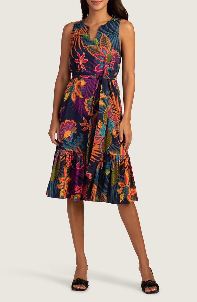 Trina Turk Underwater Sleeveless A-Line Midi Dress, Main, color,