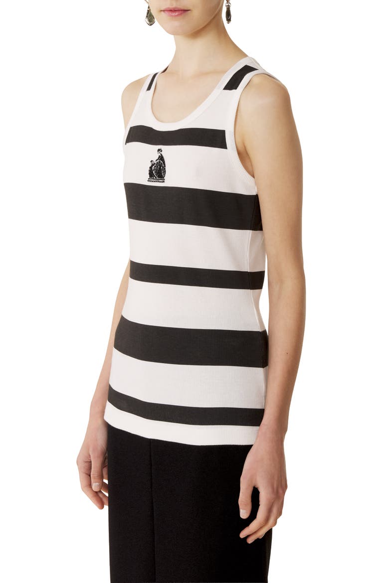 Cotton Jersey Mother And Daughter Embroidered Ribbed Tank Top, Alternate, color, Black/White