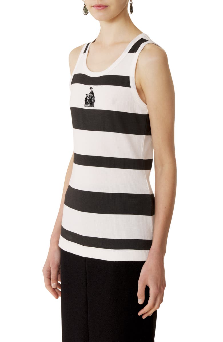 Lanvin Cotton Jersey Mother And Daughter Embroidered Ribbed Tank Top, Alternate, color, Black/White