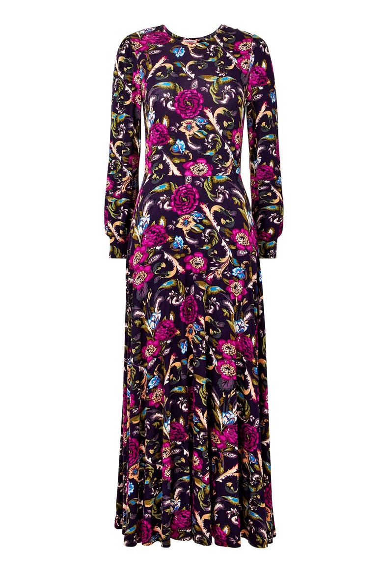 Stretch Knit A-Line Midi Dress, Alternate, color, VINTAGE BOUQUET FLORAL