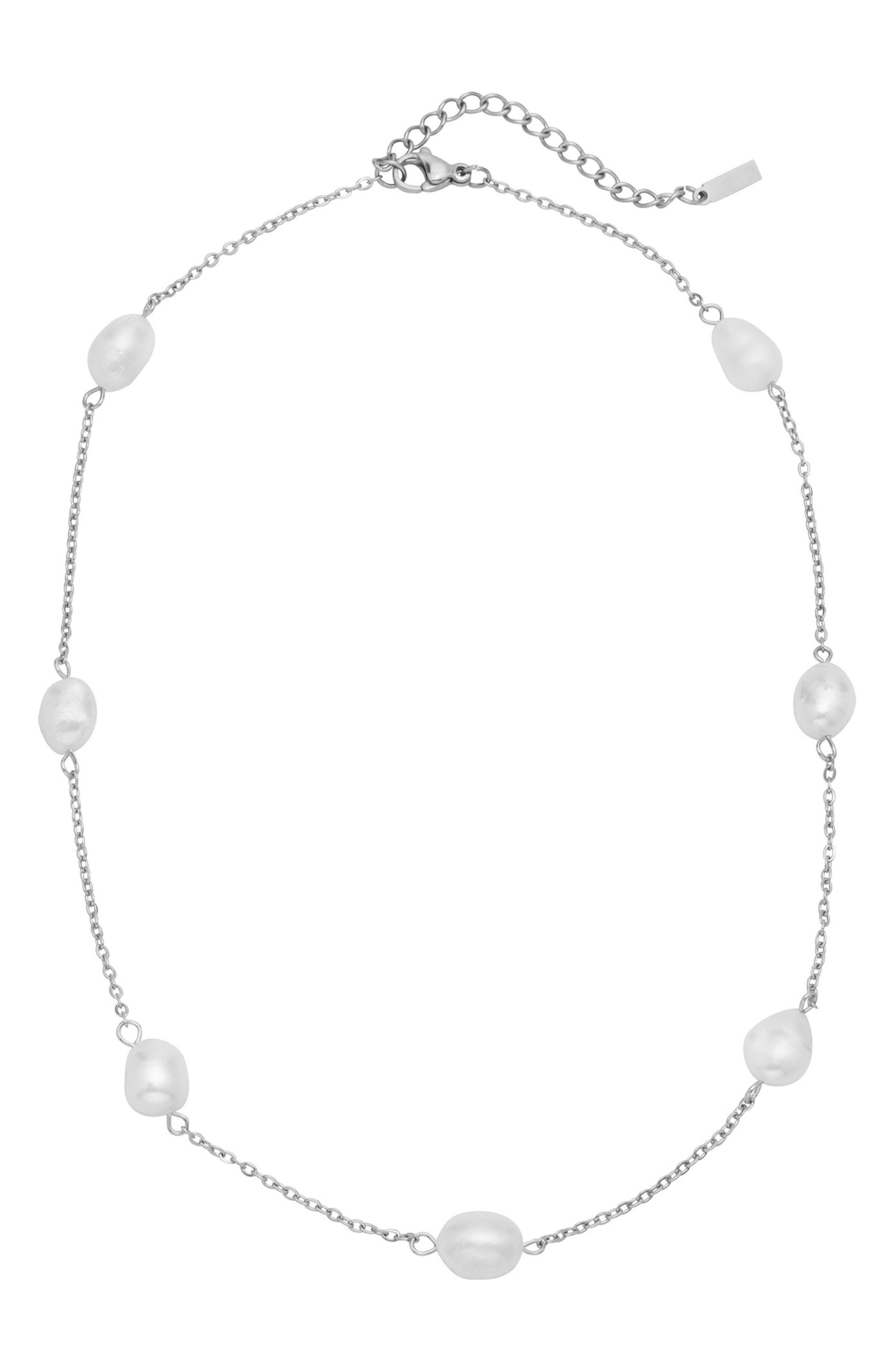 Adornia Freshwater Pearl Water Resistant Station Necklace