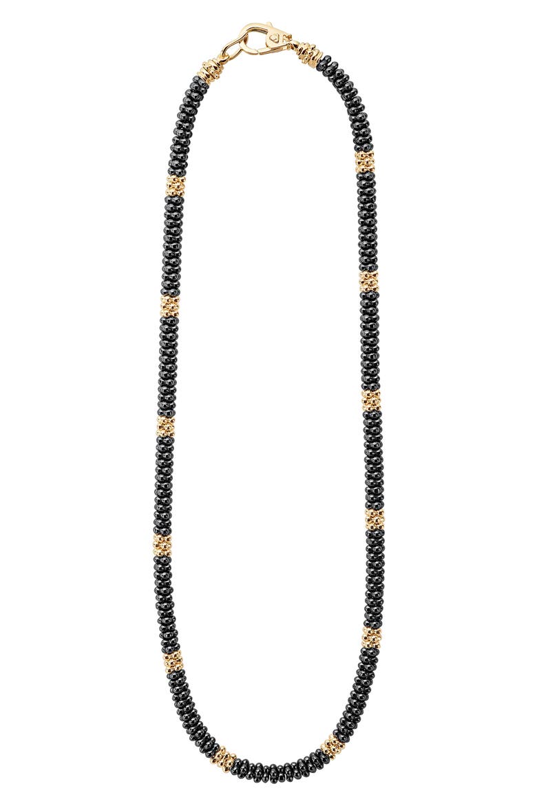 18K Gold & Black Caviar Bead Rope Necklace, Main, color, GOLD