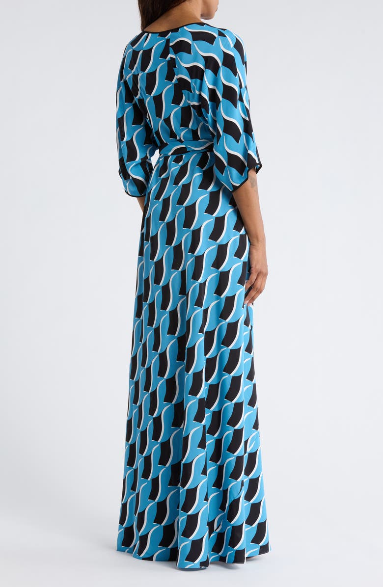 DVF Eloise Print Faux Wrap Maxi Dress, Alternate, color, Bird Weave Balanchine Blue