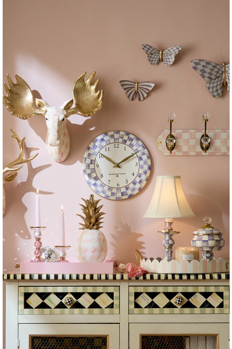 Violet Check Enameled Steel Wall Clock, Alternate, color, VIOLET