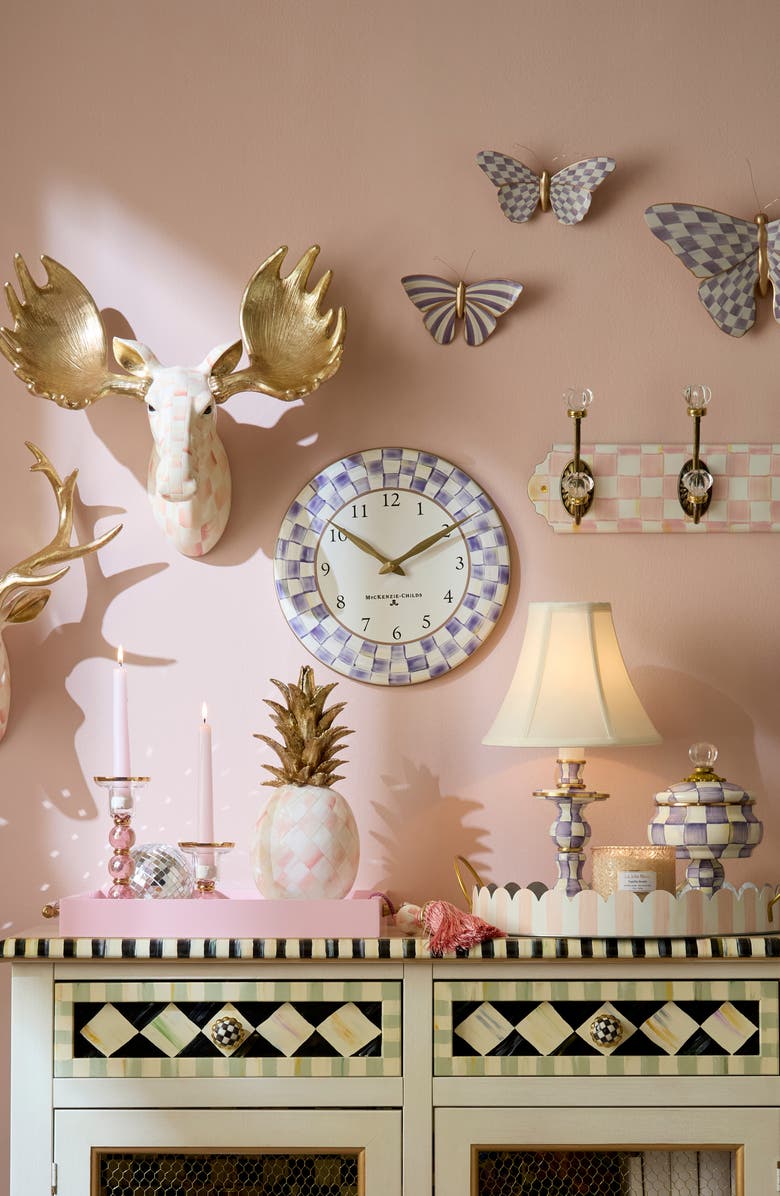 MACKENZIE CHILDS Violet Check Enameled Steel Wall Clock, Alternate, color, Violet