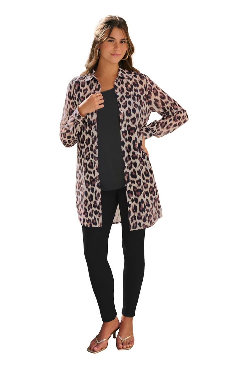 Kate Georgette Tunic, Main, color, OATMEAL ANIMAL PRINT