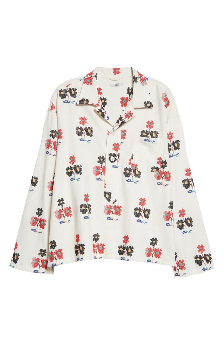 Bode Daisy Sprig Embroidered Cotton Shirt, Alternate, color,