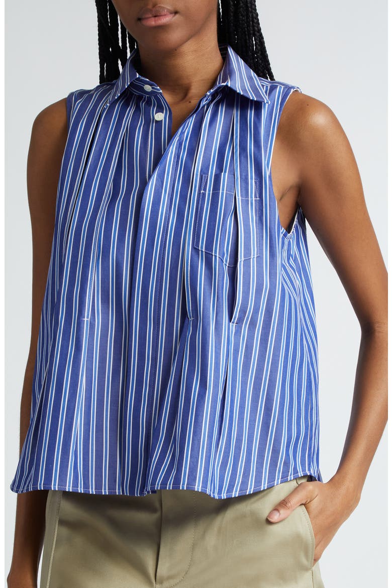 Stripe Sleeveless Cotton Poplin Button-Up Shirt, Alternate, color, STRIPE