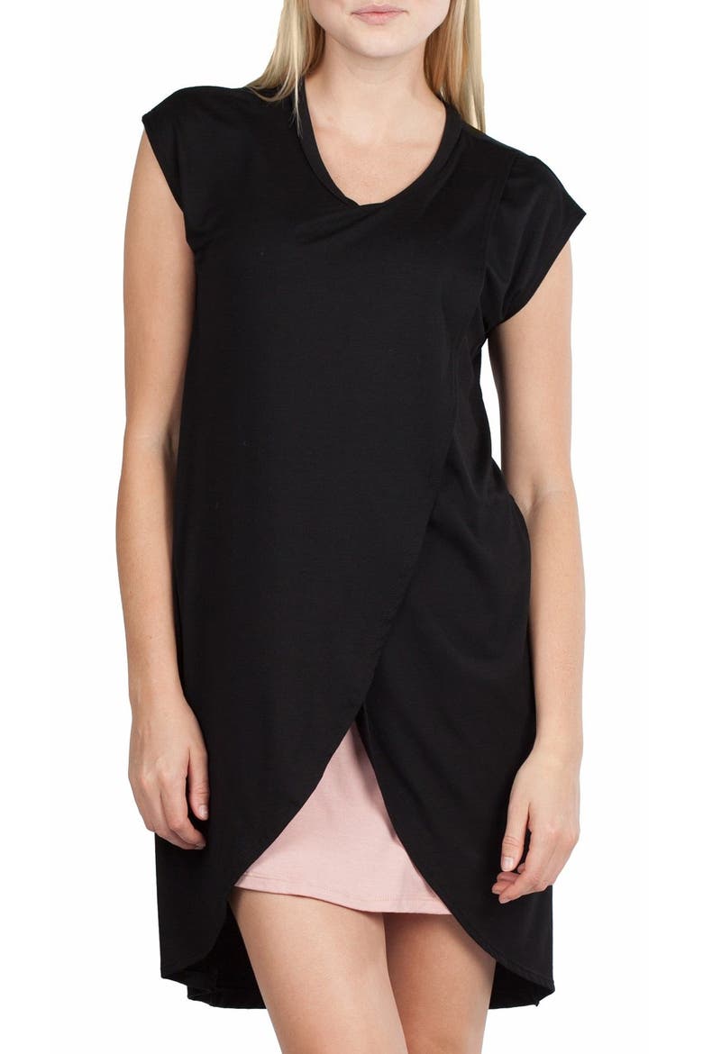Lille Maternity/Nursing Tunic Dress, Alternate, color, BLACK/ DUSTY PINK CONTRAST