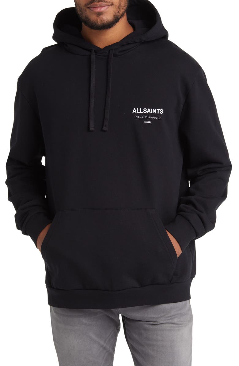 AllSaints Underground Logo Hoodie Sweatshirt, Alternate, color,