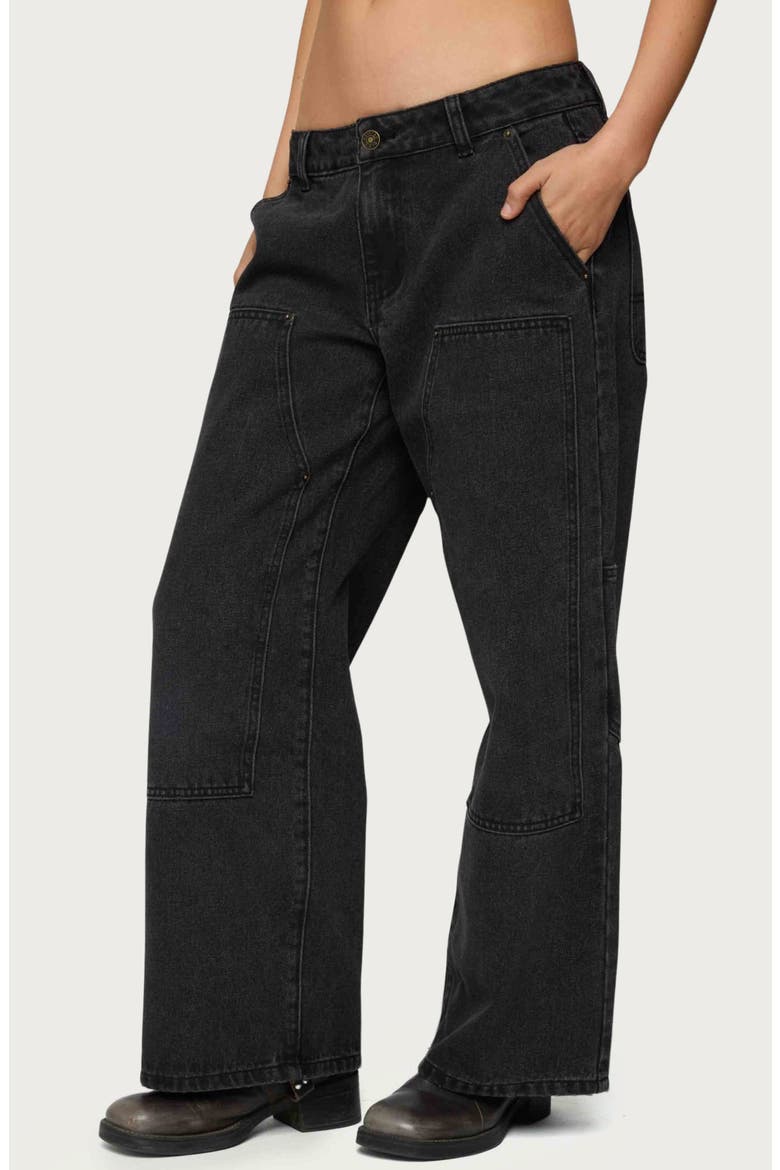 Ayla Low Rise Wide Leg Carpenter Jeans, Alternate, color, BLACK-WASHED