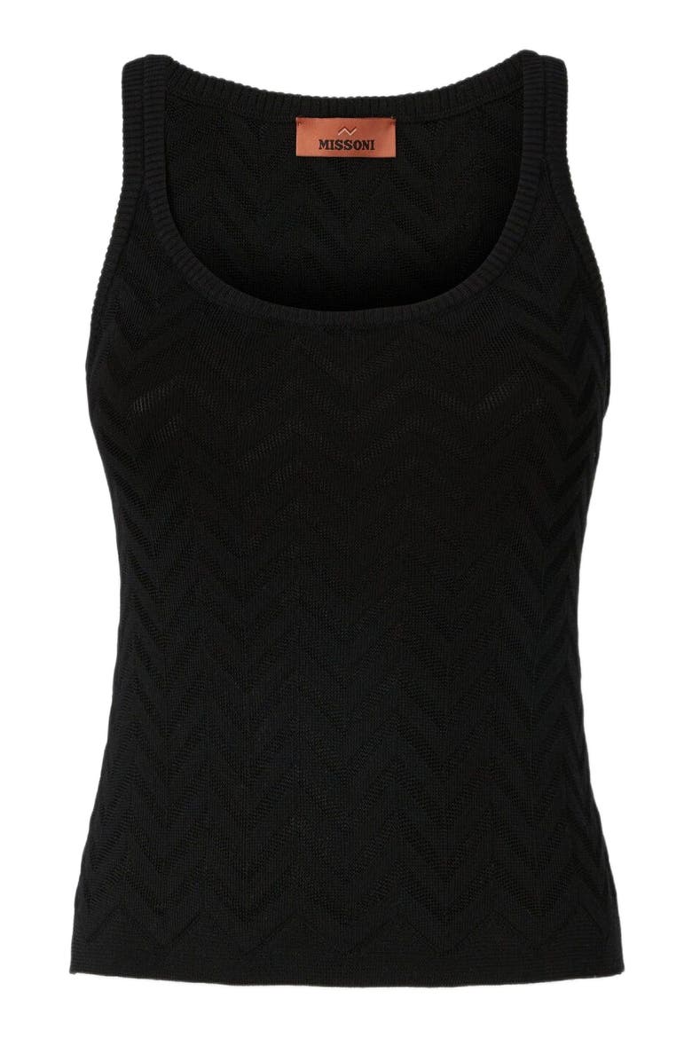 Stretch Tank Top In Cotton And Viscose Chevron, Alternate, color, Black