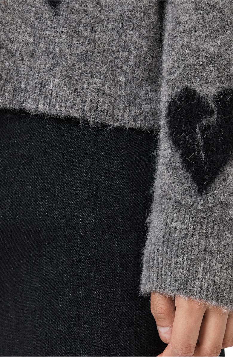 AllSaints Amora Heart Alpaca & Wool Blend Cardigan, Alternate, color, Grey/ Black