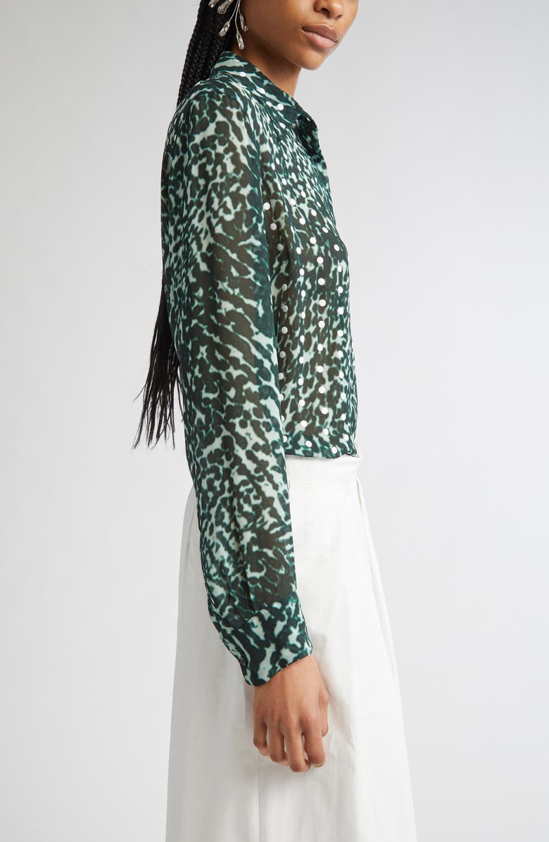 Dries Van Noten Chowy Mixed Print Button-Up Shirt, Alternate, color, Petrol