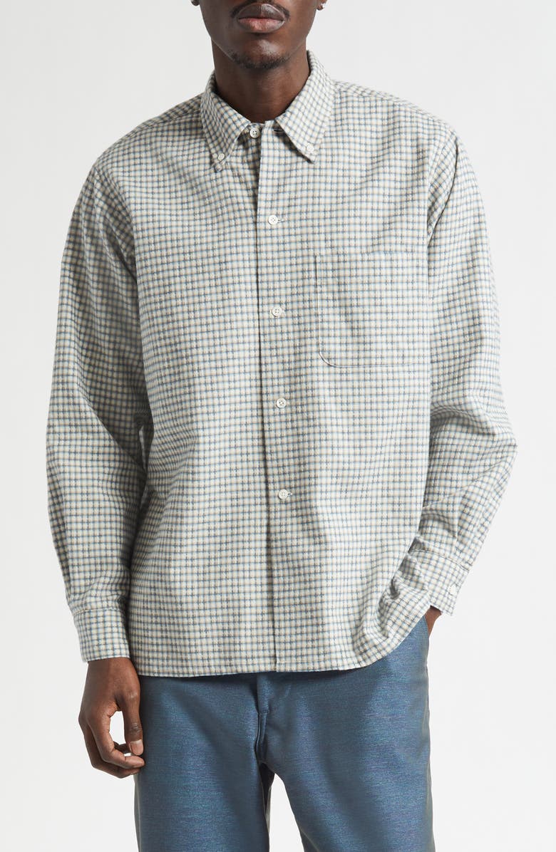 BEAMS Plaid Dobby Button-Down Shirt, Main, color, White