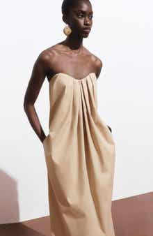 MANGO Strapless Pleat Front Dress