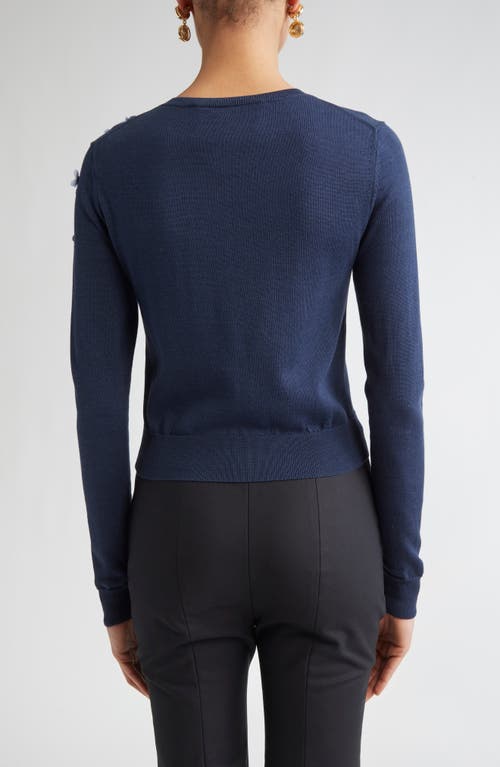 Carolina Herrera Floral Embroidered Crewneck Cardigan