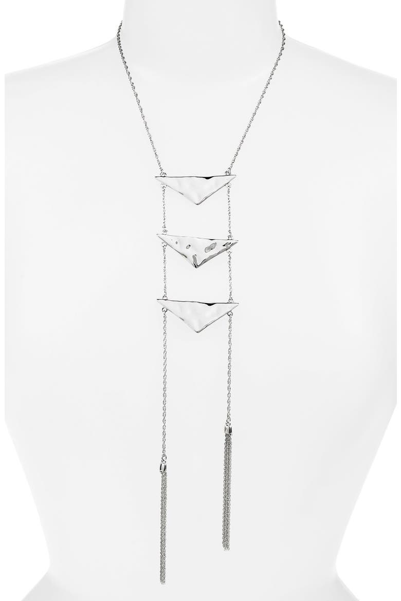 Triangle & Tassel Ladder Necklace, Main, color, SILVER
