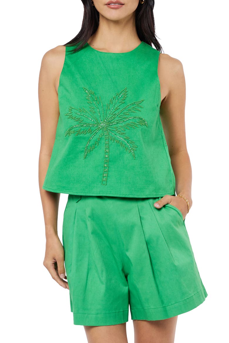Berit Beaded Palm Cotton Blend Tank, Alternate, color, GREEN