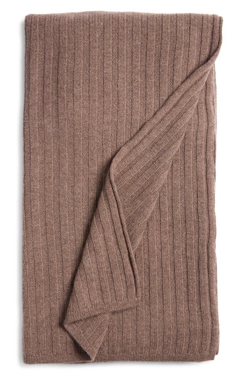 Wool & Cashmere Blend Rib Throw Blanket