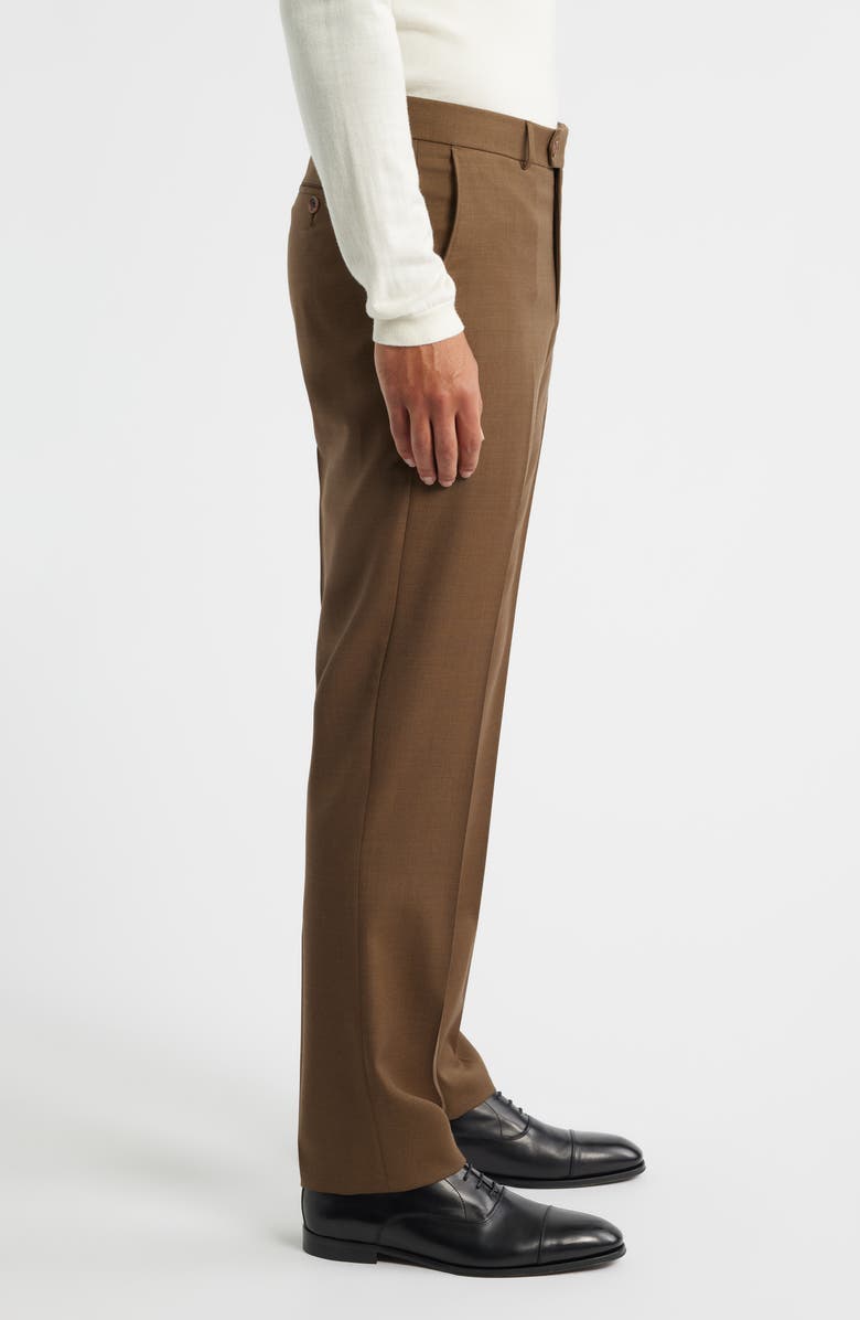 Berle Flat Front Brown Super 120s Wool Dress Pants, Alternate, color, Tobacco
