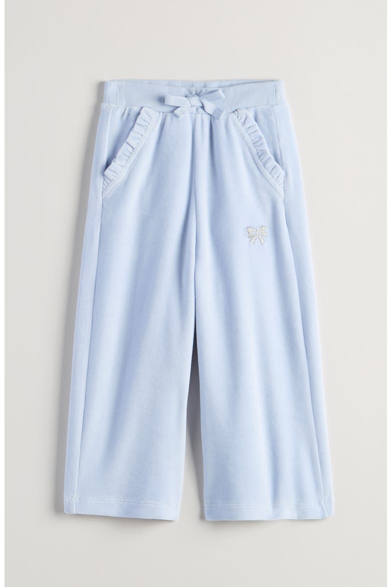 Kids' Ruffle Pocket Velour Pants, Main, color, BLUE XENON BOW EMB