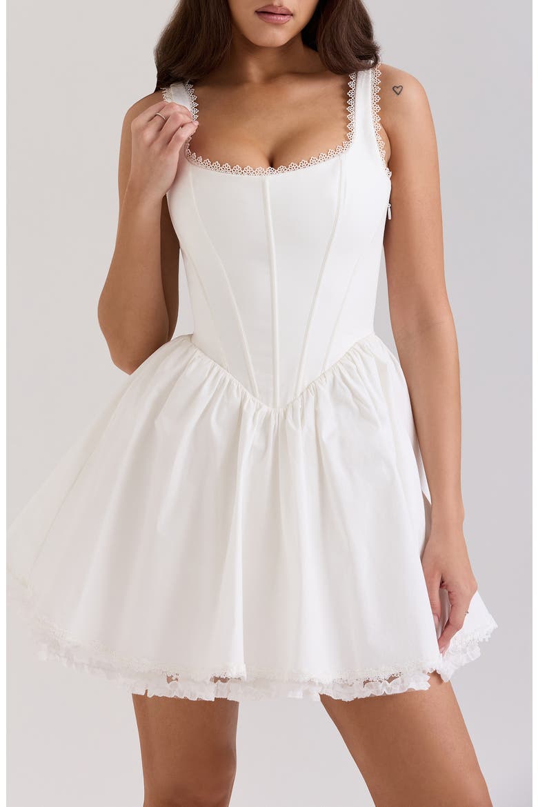 Letitia Lace Trim Stretch Cotton Corset Cocktail Minidress, Alternate, color, WHITE