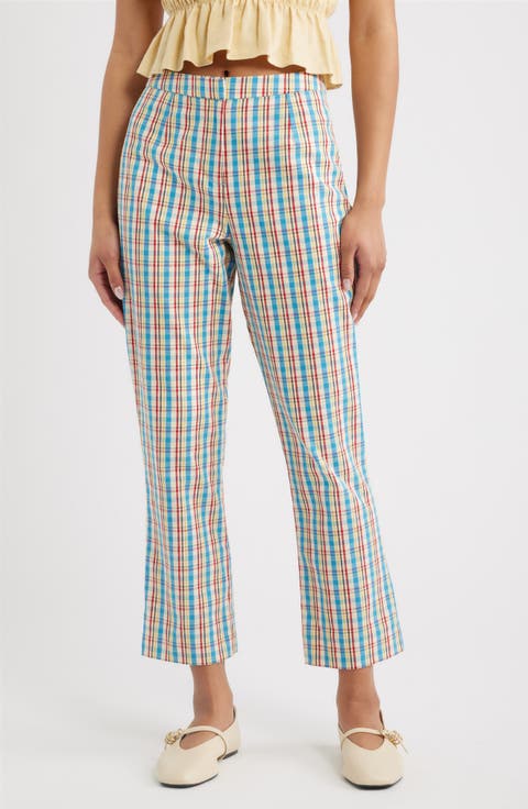 Iria Check Cotton & Linen Capri Pants