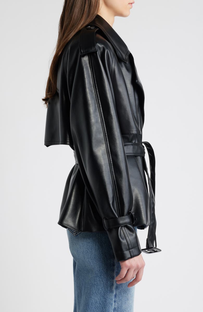 Pixie Market Tie Waist Faux Leather Trench Coat, Alternate, color, 