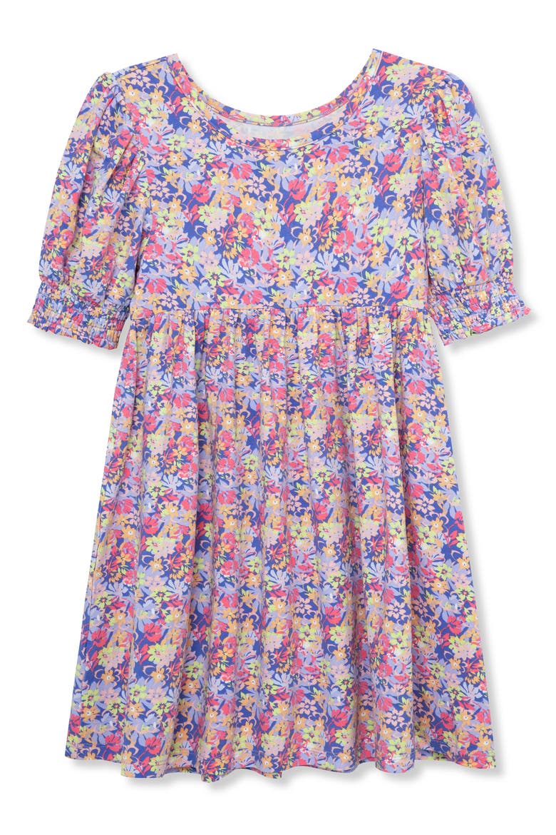 Kids' Floral Print Knit Dress, Main, color, PURPLE FLOWER PRINT