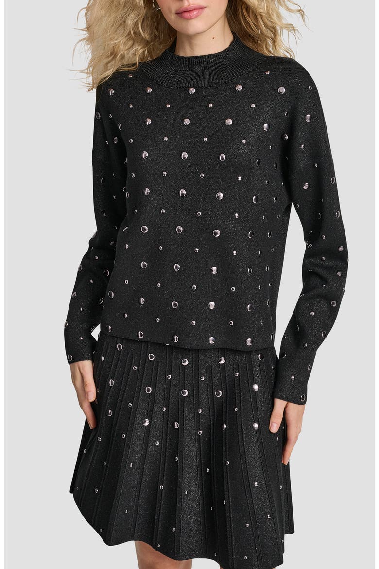 Studded Metallic Mock Neck Sweater, Main, color, BLACK
