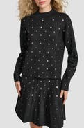 DKNY Studded Metallic Mock Neck Sweater