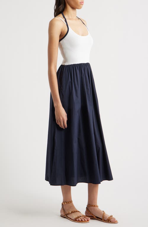 Moon River Halter Tank Mixed Media Dress In Navy