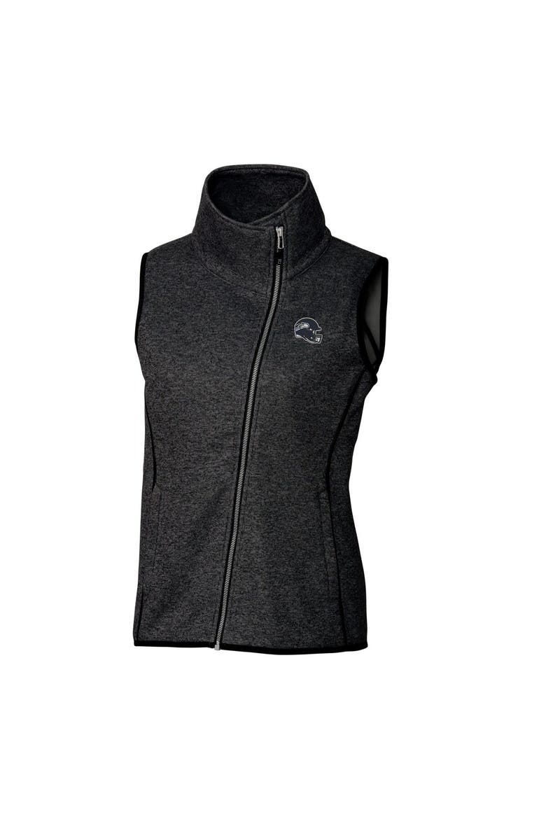 Women's Cutter & Buck  Heather Charcoal Seattle Seahawks Helmet Logo Mainsail Sweater-Knit Full-Zip Asymmetrical Vest, Alternate, color, Charcoal