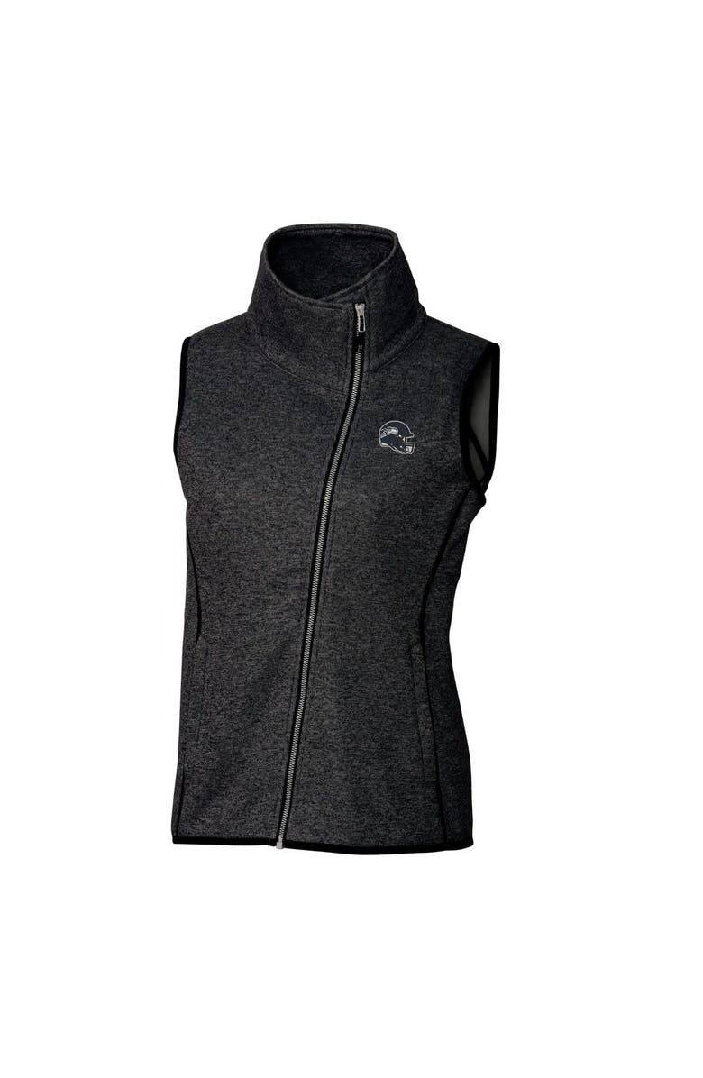 Cutter & Buck Women's Cutter & Buck  Heather Charcoal Seattle Seahawks Helmet Logo Mainsail Sweater-Knit Full-Zip Asymmetrical Vest, Alternate, color, 