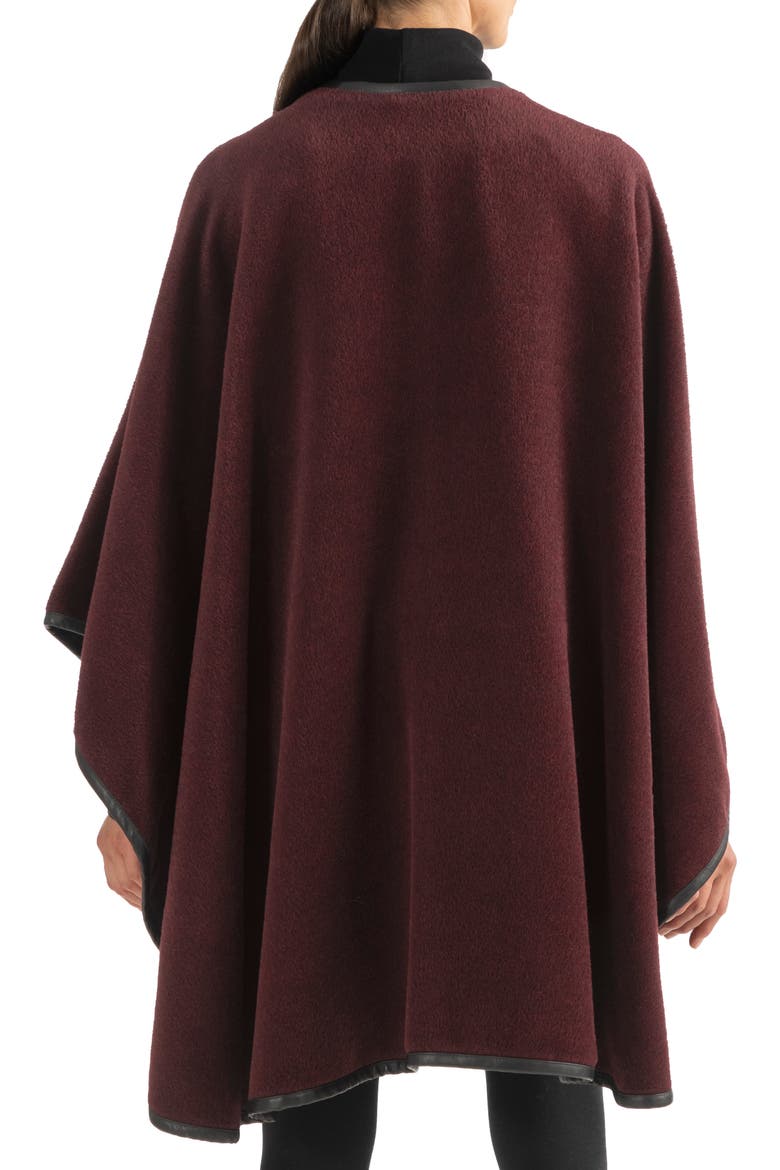 Leather Trim Alpaca Blend Wrap, Alternate, color, BORDEAUX