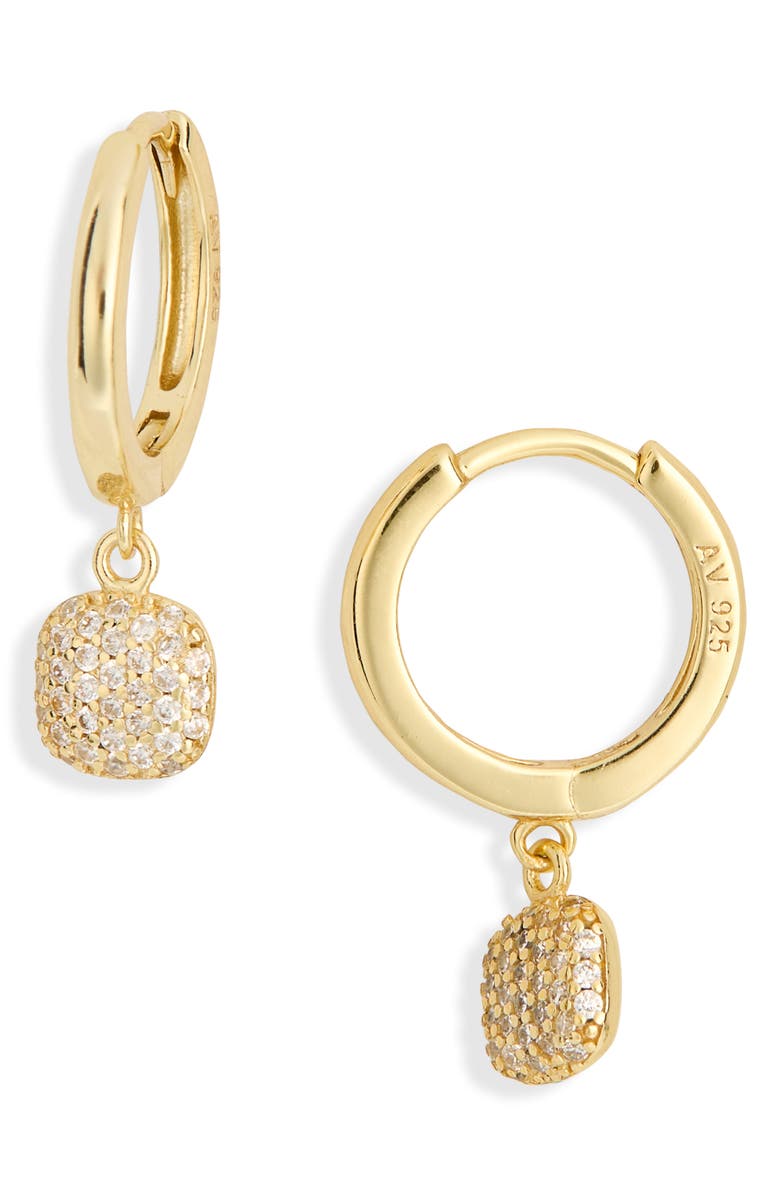 Argento Vivo Sterling Silver CZ Pavé Drop Hoop Earrings, Main, color, Gold