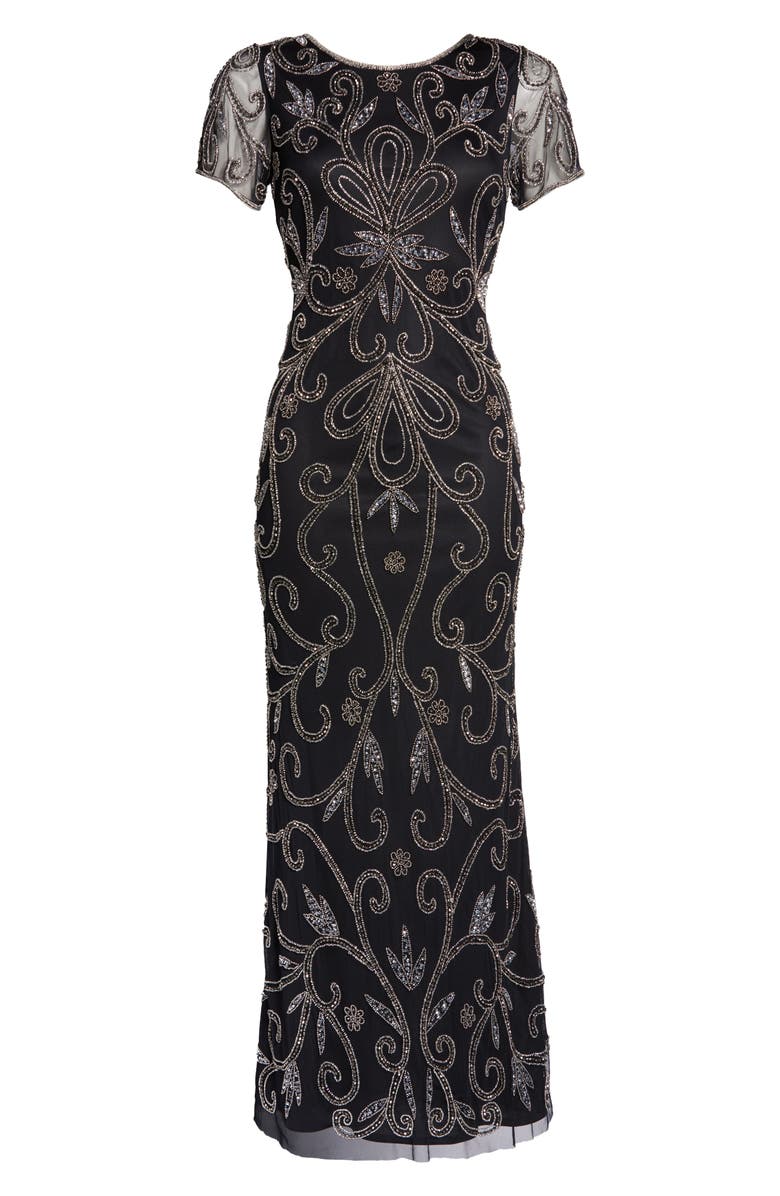 Pisarro Nights Beaded Illusion Mesh A-Line Gown, Alternate, color,