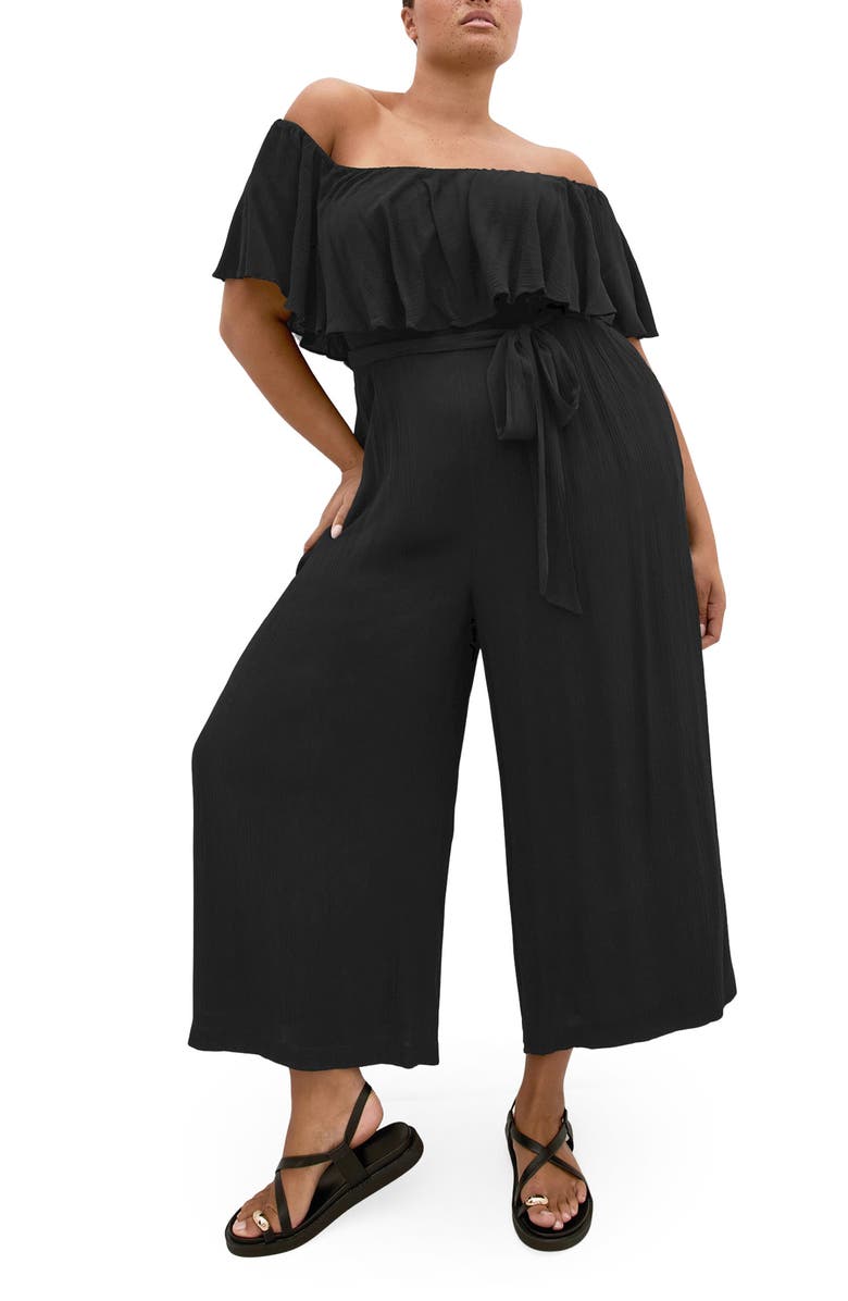 City Chic Emery Off the Shoulder Wide Leg Jumpsuit, Main, color, 