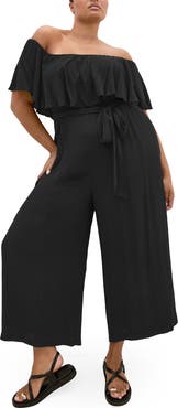 City Chic Emery Off the Shoulder Wide Leg Jumpsuit