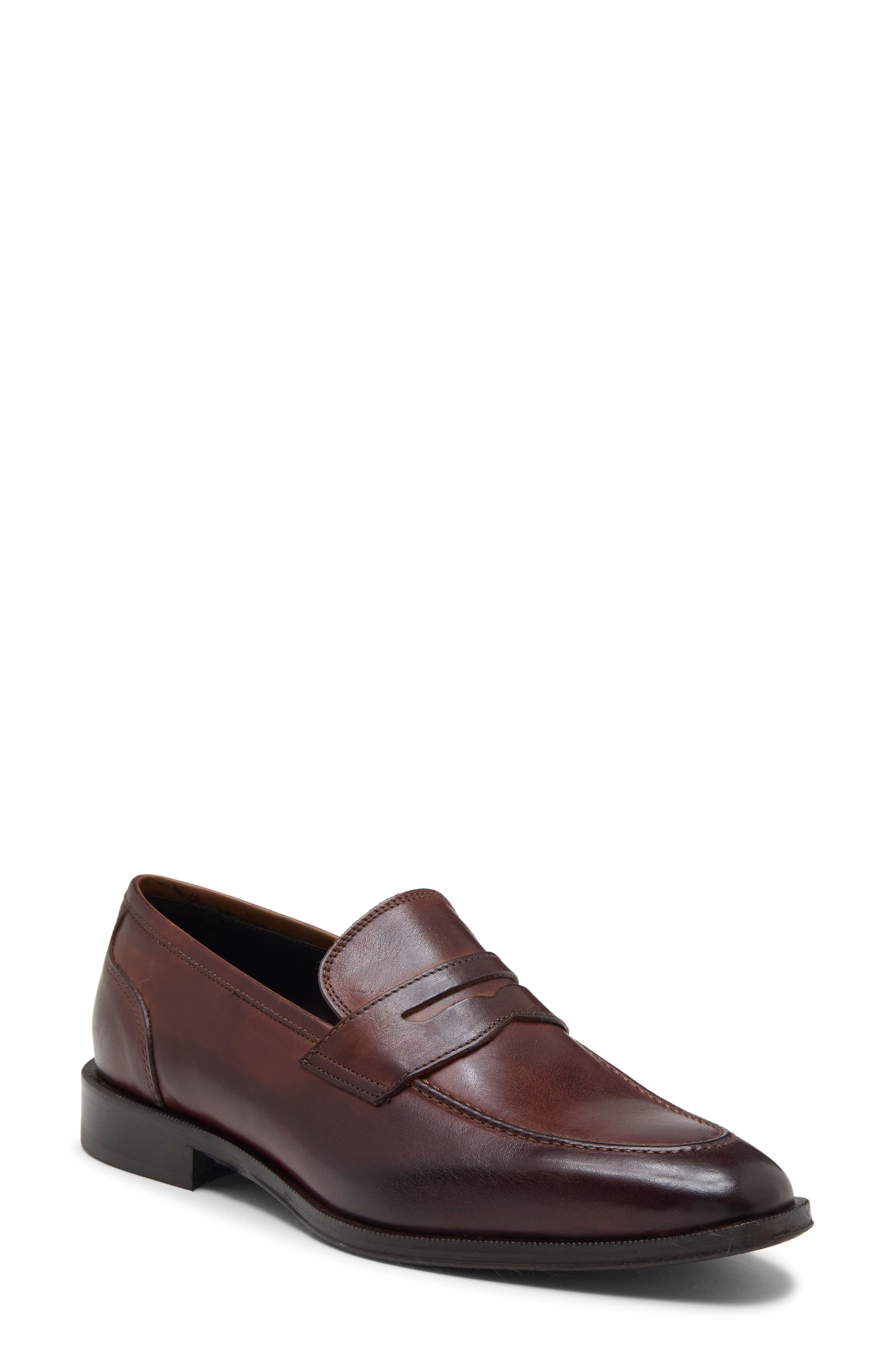 Spoleto Leather Penny Loafer, Main, color, BROWN MAHOGANY LEATHER